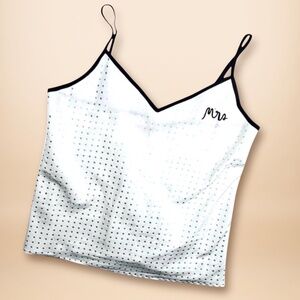 Kate Spade Mrs Bridal Honeymoon White Satin Polka Dot Cami XS Embroidered